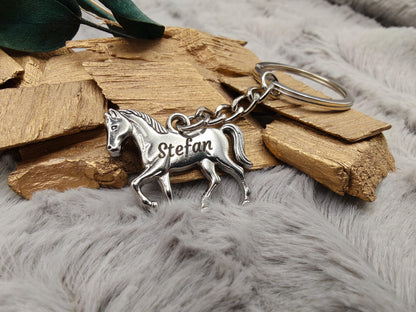 Schlüsselanhänger personalisiert Pferd Pony Metall mit individueller Gravur Geschenk