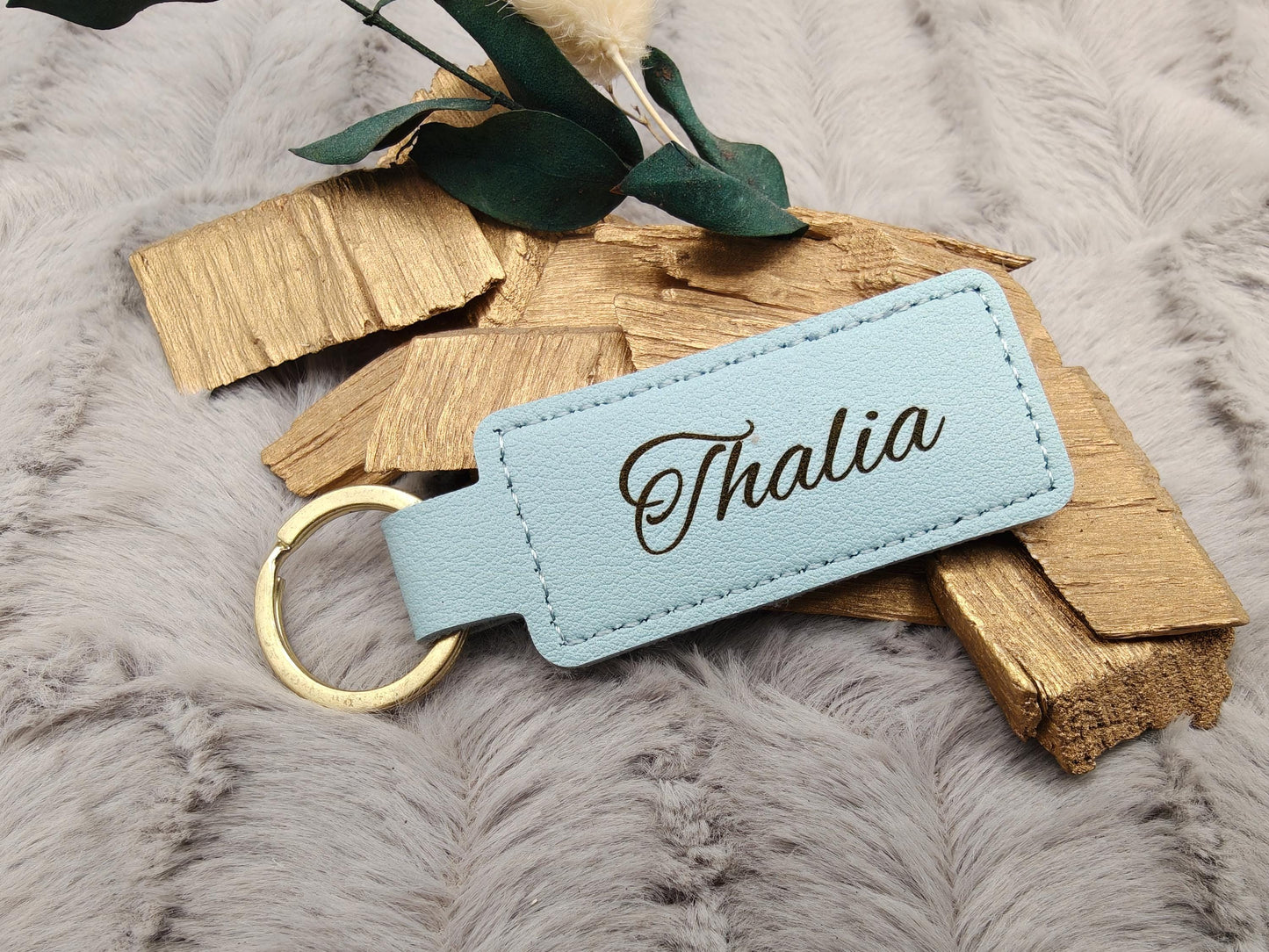 Personalisierter Kunstleder-Schlüsselanhänger schmal mit Gravur | Wunschtext | Edles Gastgeschenk Hochzeit | Individueller Schlüsselbund