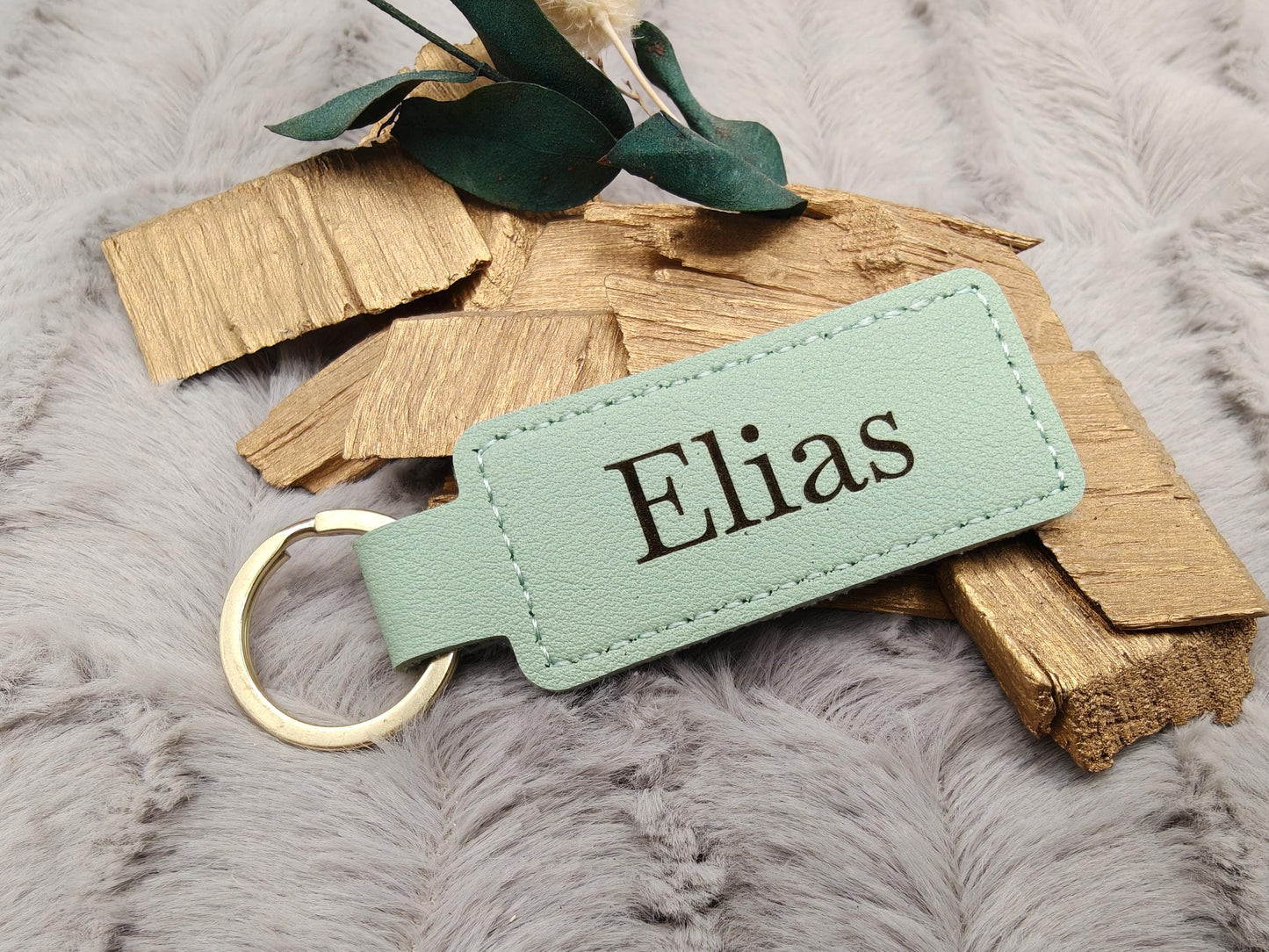 Personalisierter Kunstleder-Schlüsselanhänger schmal mit Gravur | Wunschtext | Edles Gastgeschenk Hochzeit | Individueller Schlüsselbund