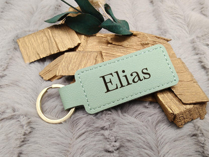 Personalisierter Kunstleder-Schlüsselanhänger schmal mit Gravur | Wunschtext | Edles Gastgeschenk Hochzeit | Individueller Schlüsselbund