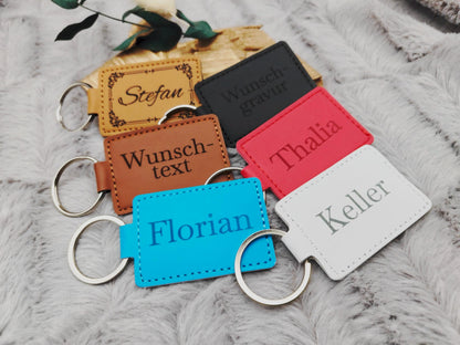 Personalisierter Schlüsselanhänger Kunstleder mit Gravur | Individueller Anhänger Wunschtext | Hochzeit & Geburtstag | Schlüsselbund