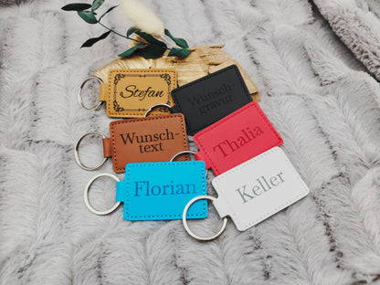 Personalisierter Schlüsselanhänger Kunstleder mit Gravur | Individueller Anhänger Wunschtext | Hochzeit & Geburtstag | Schlüsselbund