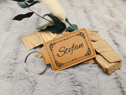 Personalisierter Schlüsselanhänger Kunstleder mit Gravur | Individueller Anhänger Wunschtext | Hochzeit & Geburtstag | Schlüsselbund