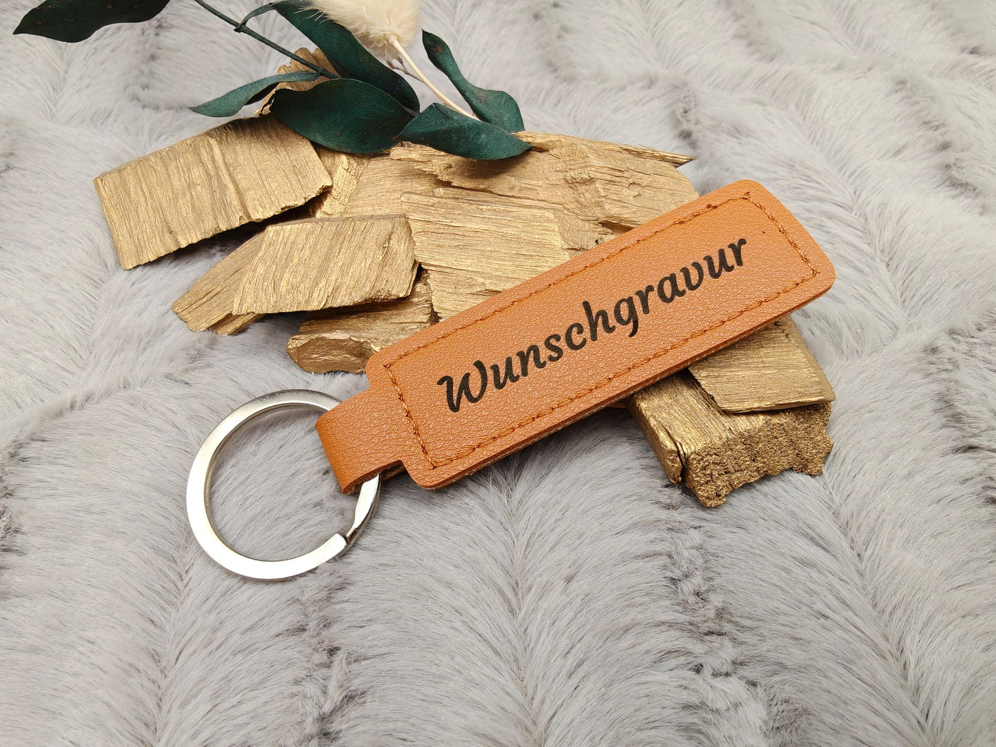 Schlüsselanhänger personalisiert rechteckig Kunstleder mit Gravur 71x25x3,3mm Geschenk