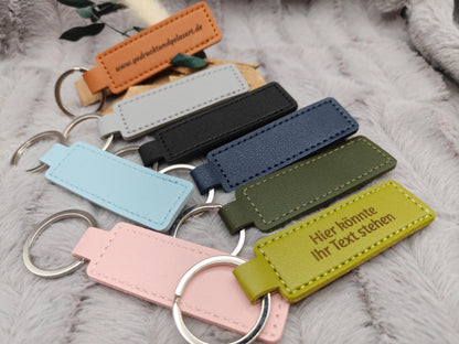 Schlüsselanhänger personalisiert rechteckig Kunstleder mit Gravur 71x25x3,3mm Geschenk
