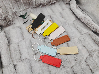 Schlüsselanhänger personalisiert rechteckig Kunstleder mit Gravur 63x26x3,3mm Geschenk