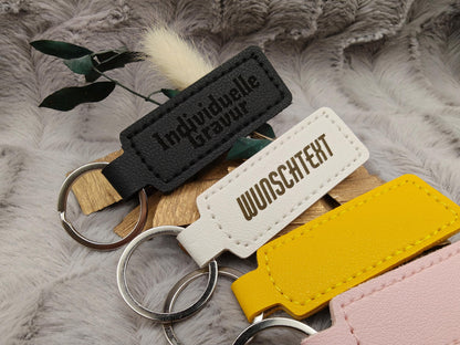 Schlüsselanhänger personalisiert rechteckig Kunstleder mit Gravur 63x26x3,3mm Geschenk