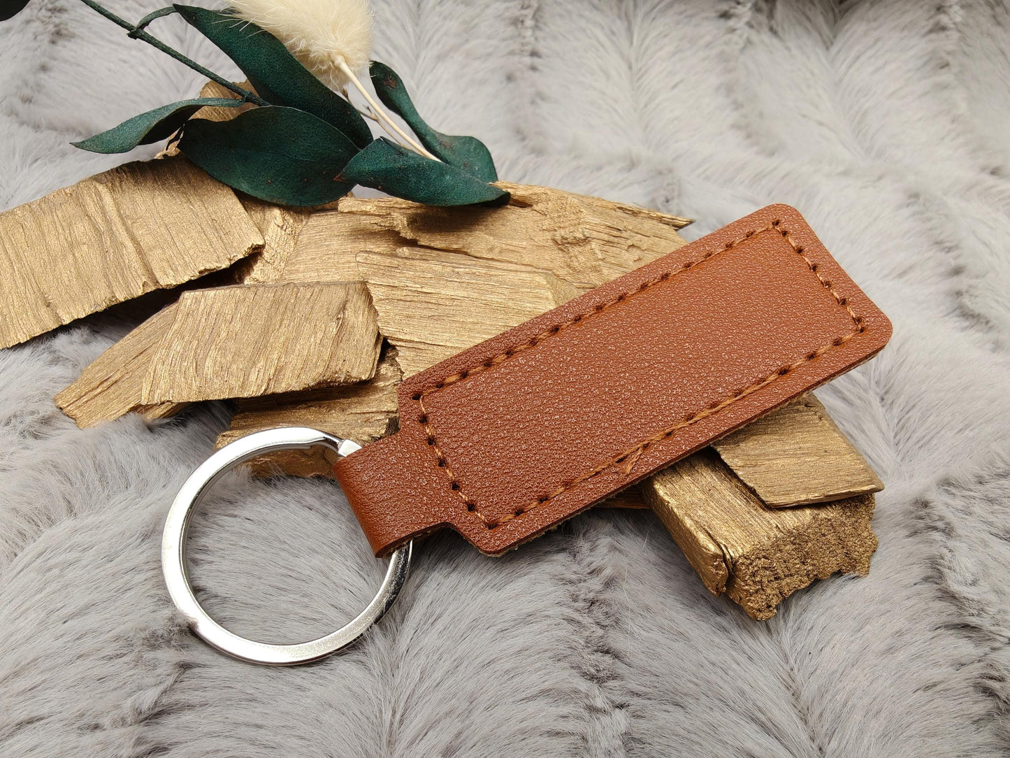 Schlüsselanhänger personalisiert rechteckig Kunstleder mit Gravur 63x26x3,3mm Geschenk
