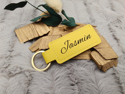 Personalisierter Kunstleder-Schlüsselanhänger schmal mit Gravur | Wunschtext | Edles Gastgeschenk Hochzeit | Individueller Schlüsselbund