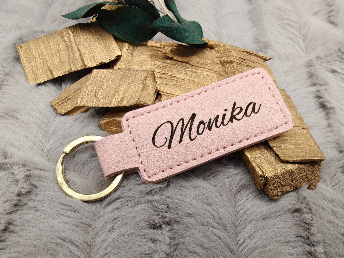 Personalisierter Kunstleder-Schlüsselanhänger schmal mit Gravur | Wunschtext | Edles Gastgeschenk Hochzeit | Individueller Schlüsselbund