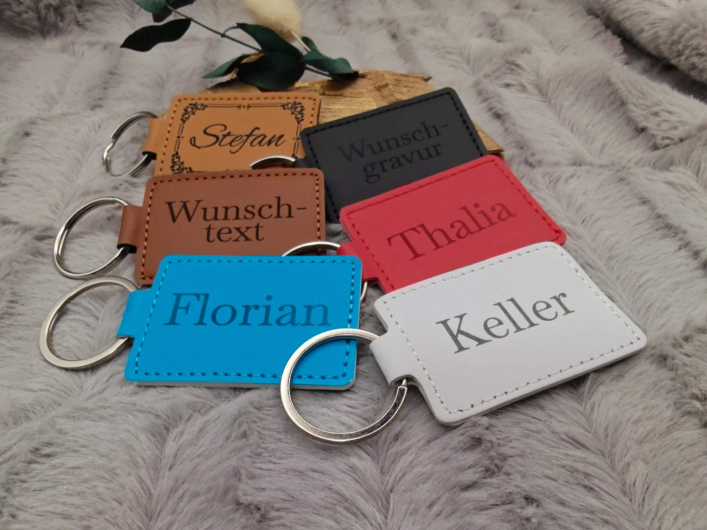 Personalisierter Schlüsselanhänger Kunstleder mit Gravur | Individueller Anhänger Wunschtext | Hochzeit & Geburtstag | Schlüsselbund