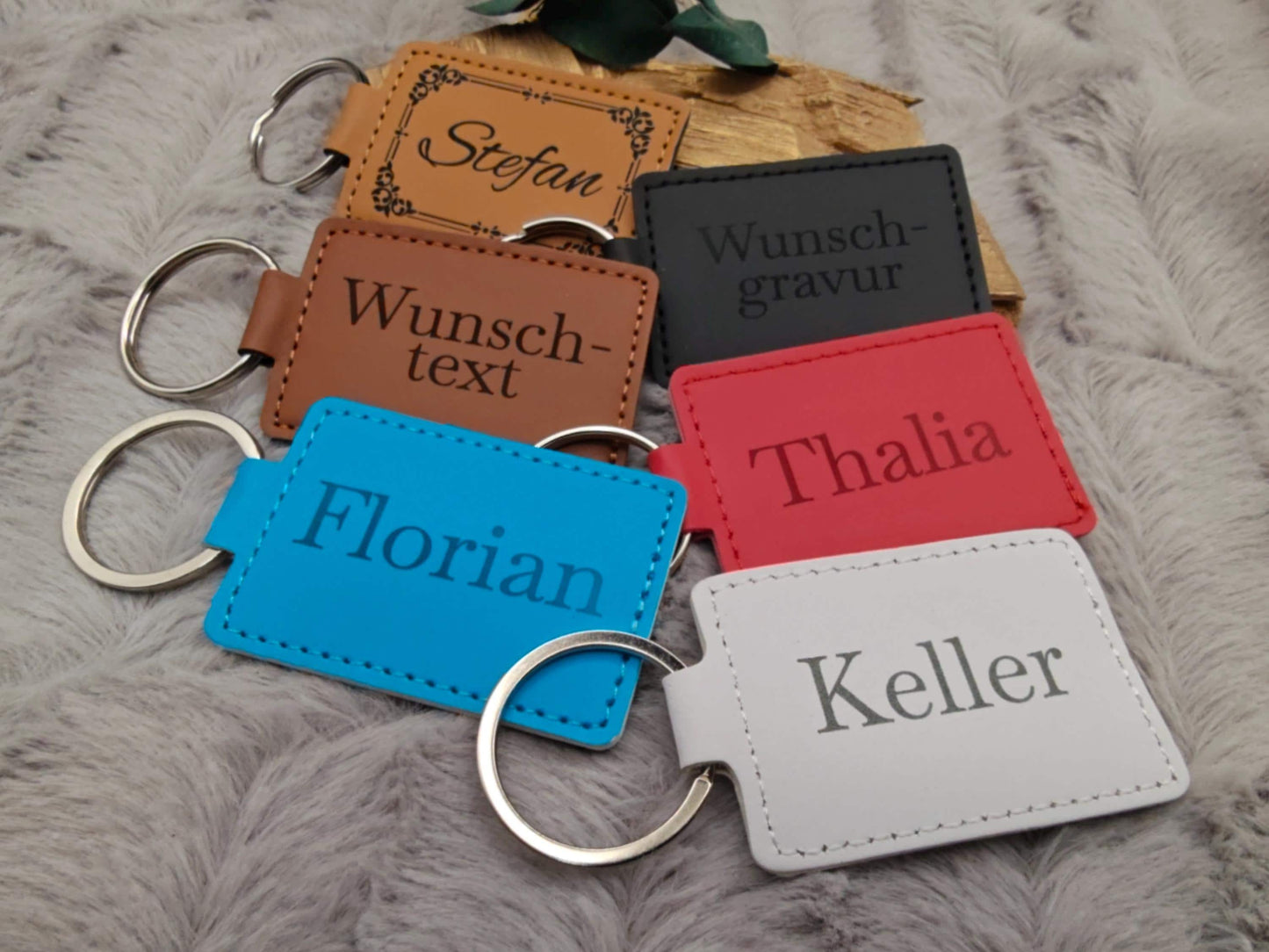 Personalisierter Schlüsselanhänger Kunstleder mit Gravur | Individueller Anhänger Wunschtext | Hochzeit & Geburtstag | Schlüsselbund