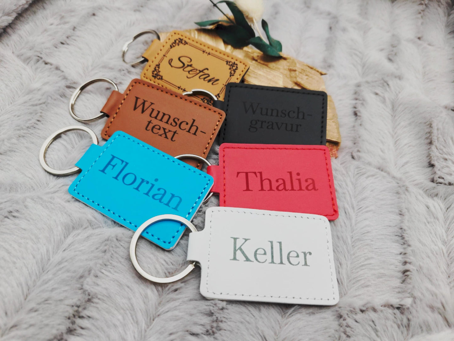 Personalisierter Schlüsselanhänger Kunstleder mit Gravur | Individueller Anhänger Wunschtext | Hochzeit & Geburtstag | Schlüsselbund