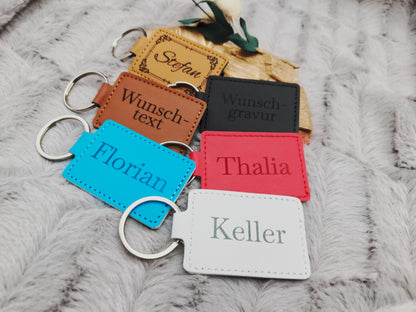 Personalisierter Schlüsselanhänger Kunstleder mit Gravur | Individueller Anhänger Wunschtext | Hochzeit & Geburtstag | Schlüsselbund