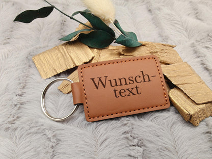 Personalisierter Schlüsselanhänger Kunstleder mit Gravur | Individueller Anhänger Wunschtext | Hochzeit & Geburtstag | Schlüsselbund