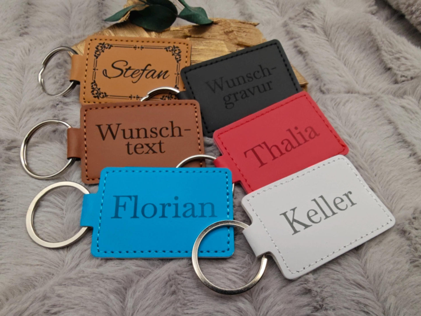 Personalisierter Schlüsselanhänger Kunstleder mit Gravur | Individueller Anhänger Wunschtext | Hochzeit & Geburtstag | Schlüsselbund