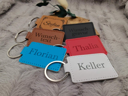 Personalisierter Schlüsselanhänger Kunstleder mit Gravur | Individueller Anhänger Wunschtext | Hochzeit & Geburtstag | Schlüsselbund