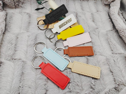 Schlüsselanhänger personalisiert rechteckig Kunstleder mit Gravur 63x26x3,3mm Geschenk