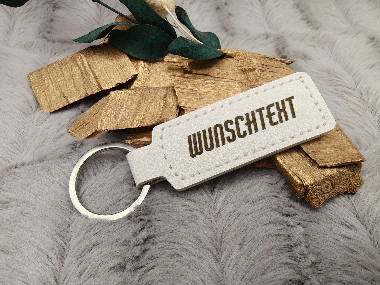 Schlüsselanhänger personalisiert rechteckig Kunstleder mit Gravur 63x26x3,3mm Geschenk
