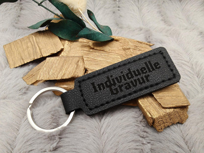 Schlüsselanhänger personalisiert rechteckig Kunstleder mit Gravur 63x26x3,3mm Geschenk