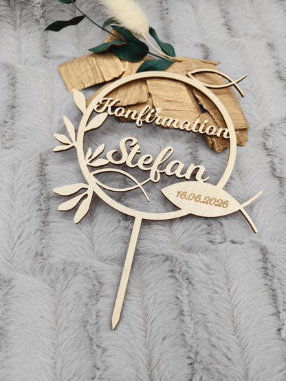 Caketopper Konfirmation, Kommunion oder Firmung personalisiert aus Holz  mit Namen Cake Topper
