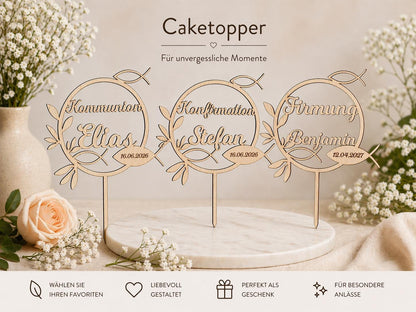 Caketopper Konfirmation, Kommunion oder Firmung personalisiert aus Holz  mit Namen Cake Topper