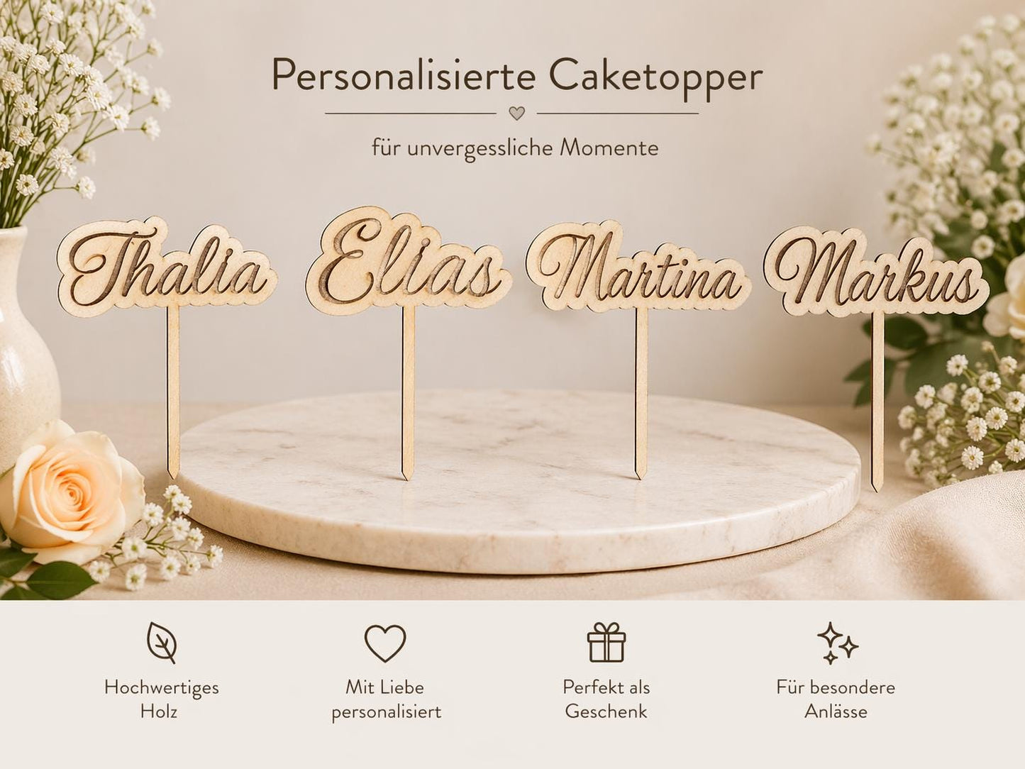 Caketopper personalisiert mit Namen für Cupcakes Muffins Minitörtchen Cake Topper Holz