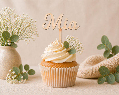 Caketopper personalisiert mit Namen für Cupcakes Muffins Minitörtchen Cake Topper Holz konturgeschnitten