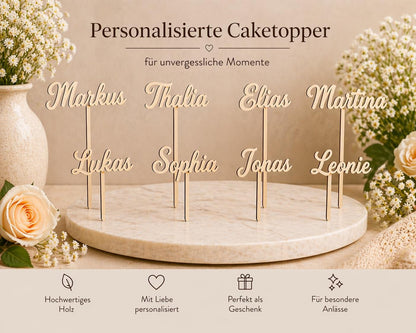 Caketopper personalisiert mit Namen für Cupcakes Muffins Minitörtchen Cake Topper Holz konturgeschnitten