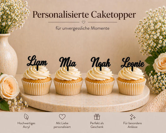 Caketopper Acryl personalisiert mit Namen für Cupcakes Muffins Minitörtchen Cake Topper konturgeschnitten