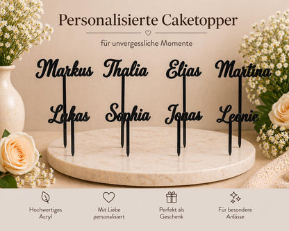Caketopper Acryl personalisiert mit Namen für Cupcakes Muffins Minitörtchen Cake Topper konturgeschnitten