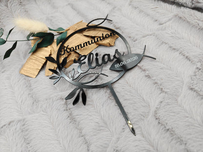 Cake Topper Kommunion Konfirmation Firmung personalisiert mit Name | Tortendeko | Acryl | Fisch |  Geschenk | Tortenstecker