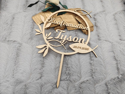 Caketopper Konfirmation, Kommunion oder Firmung personalisiert aus Holz  mit Namen Cake Topper
