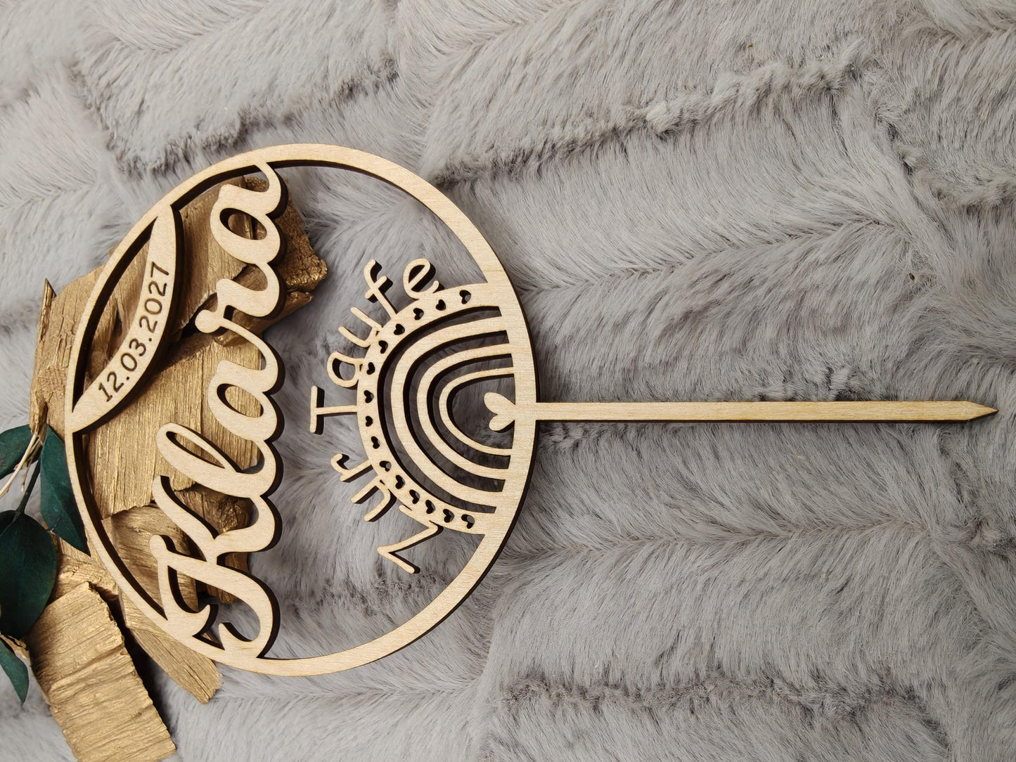 Personalisierter Cake Topper Taufe aus Holz | Tortenstecker Name im Kreis mit Datum | Taufdeko Junge Mädchen | Erinnerung Taufgeschenk