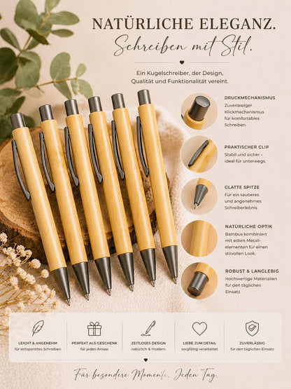 Kugelschreiber personalisiert aus Bambus mit Gravur gunmetal Kuli Stift Holz Gastgeschenk Geschenk Gift