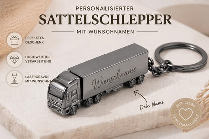Schlüsselanhänger personalisiert LKW Sattelschlepper Truck Brummi mit Gravur 50x11x16mm Geschenk gunmetal