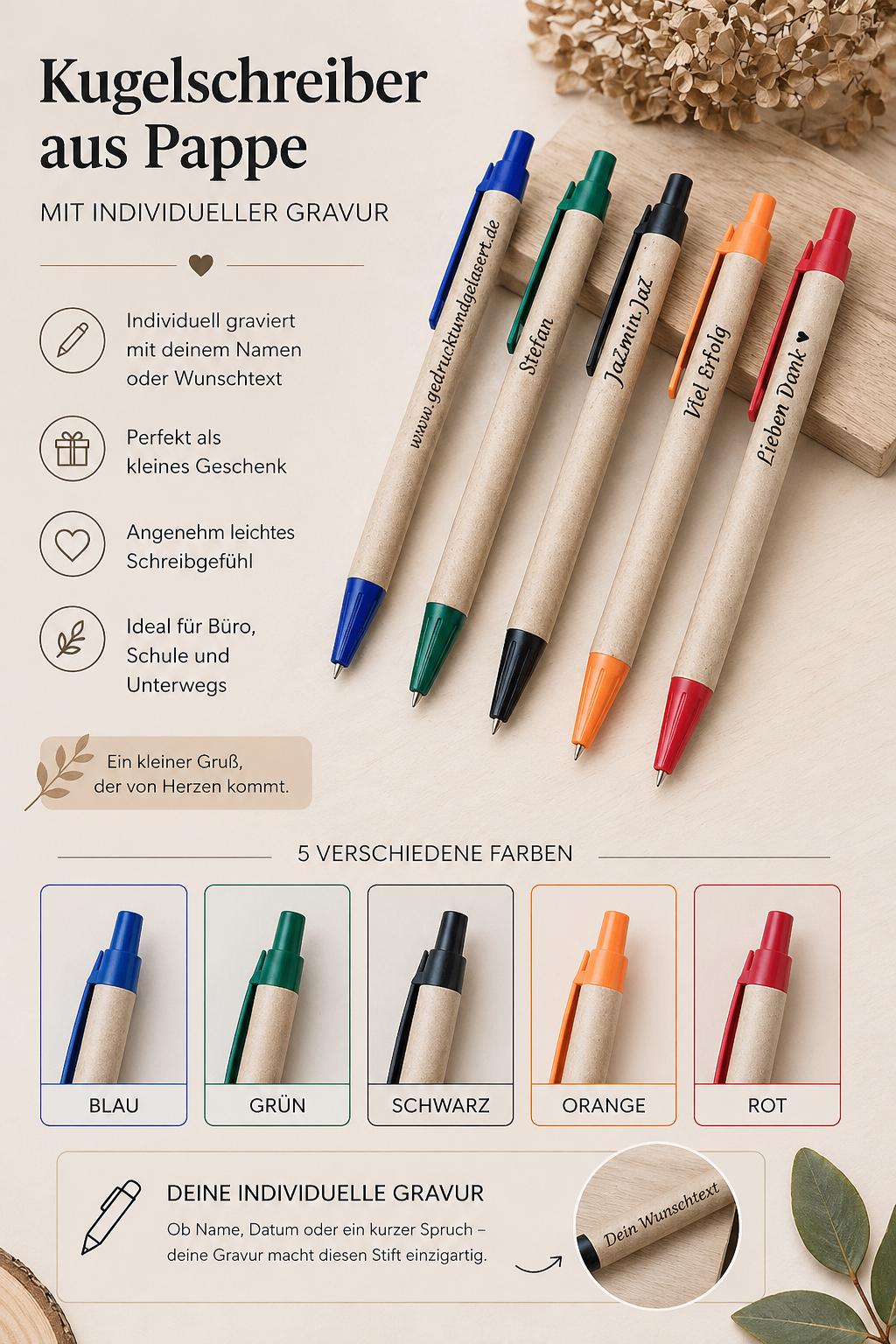 Kugelschreiber personalisiert aus recyceltem Papier verschiedene Farben mit individueller Gravur blau Kuli Stift Gastgeschenk Geschenk Gift