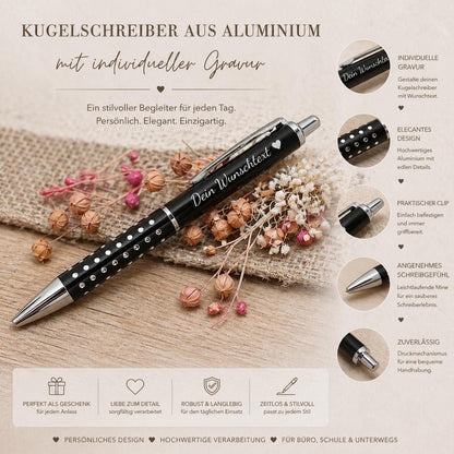 Kugelschreiber personalisiert schwarz aus Aluminium mit individueller Gravur Gastgeschenk Geschenk
