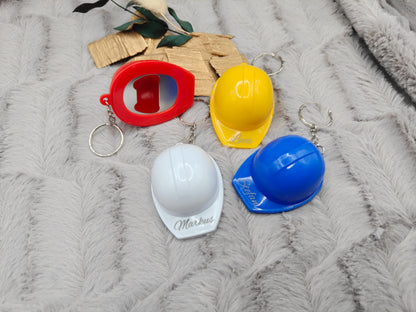 Schlüsselanhänger Schutzhelm mit Flaschenöffner mit individueller Gravur 4 Farben verfügbar personalisiert Geschenk