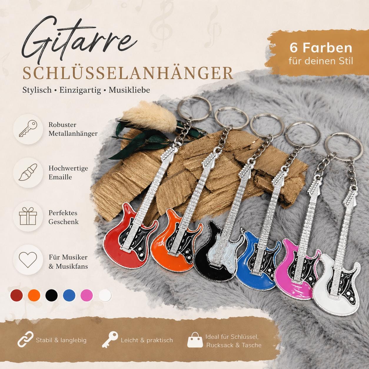 Schlüsselanhänger personalisiert Gitarre mit Gravur 70x26x1,6mm Geschenk