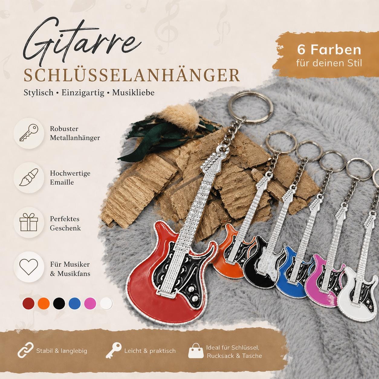 Schlüsselanhänger personalisiert Gitarre mit Gravur 70x26x1,6mm Geschenk