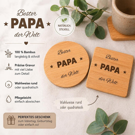 Untersetzer Bester PAPA der Welt personalisiert Bambus mit Wunschgravur individuelles Geschenk Geschenkidee Glasuntersetzer Geschenk