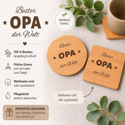 Untersetzer Bester OPA der Welt personalisiert Bambus mit Wunschgravur individuelles Geschenk Geschenkidee Glasuntersetzer Geschenk