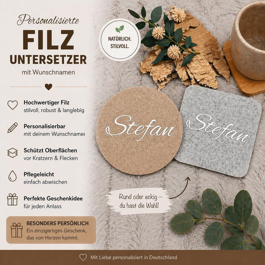 Untersetzer personalisiert Filz mit Wunschnamen 2 Farben zur Wahl Geschenkidee Glasuntersetzer Geschenk
