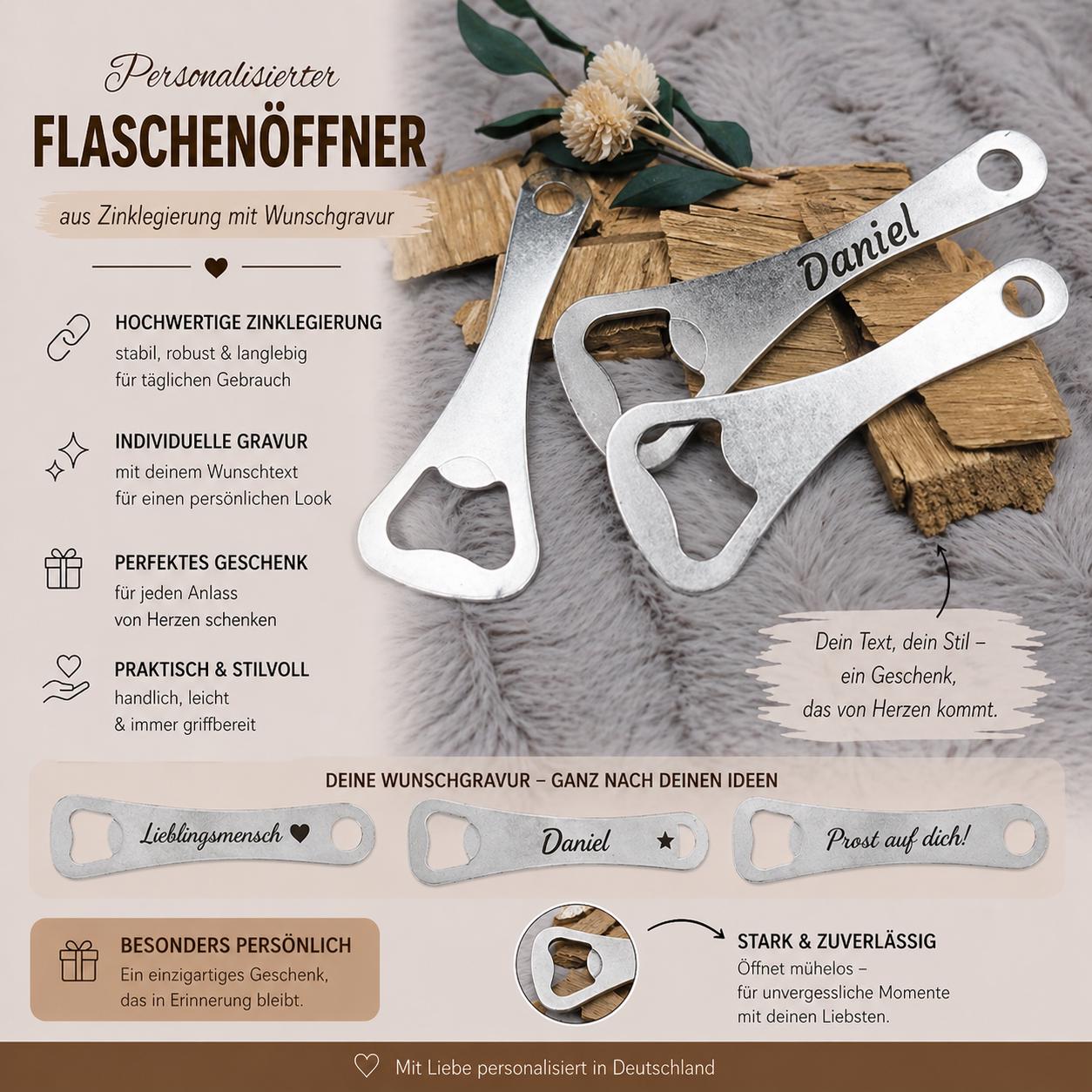 Flaschenöffner Schlüsselanhänger mit Wunschgravur individueller Gravur Geschenk Geschenkidee personalisiert