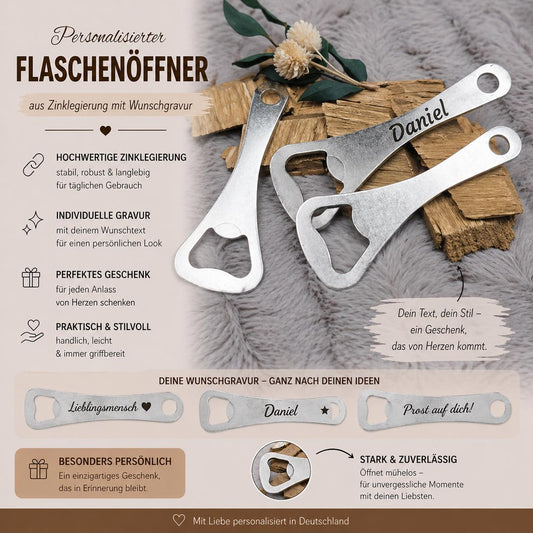 Flaschenöffner Schlüsselanhänger mit Wunschgravur individueller Gravur Geschenk Geschenkidee personalisiert