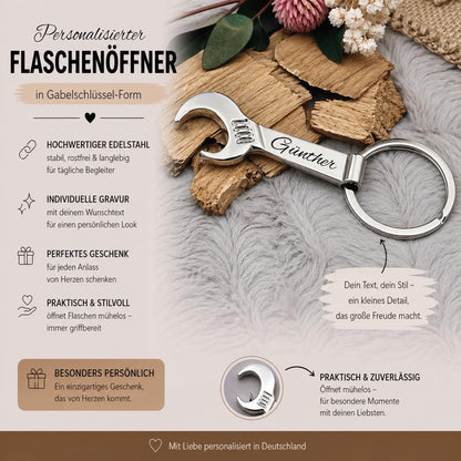 Schlüsselanhänger Flaschenöffner Gabelschlüssel personalisiert mit Gravur Geschenk Geschenkidee Heimwerken Handwerker