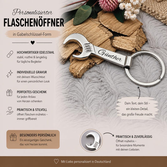 Schlüsselanhänger Flaschenöffner Gabelschlüssel personalisiert mit Gravur Geschenk Geschenkidee Heimwerken Handwerker