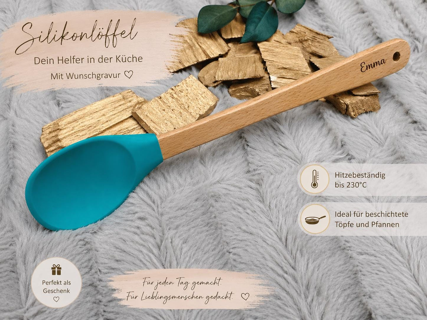 Teigschaber Silikonlöffel Löffel  petrol für Marmelade, backen, kochen, grillen uvm. ca. 21 cm lang  Geschenk