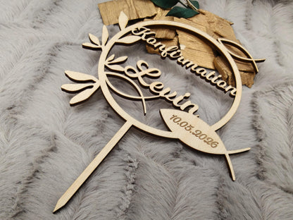 Caketopper Konfirmation, Kommunion oder Firmung personalisiert aus Holz  mit Namen Cake Topper